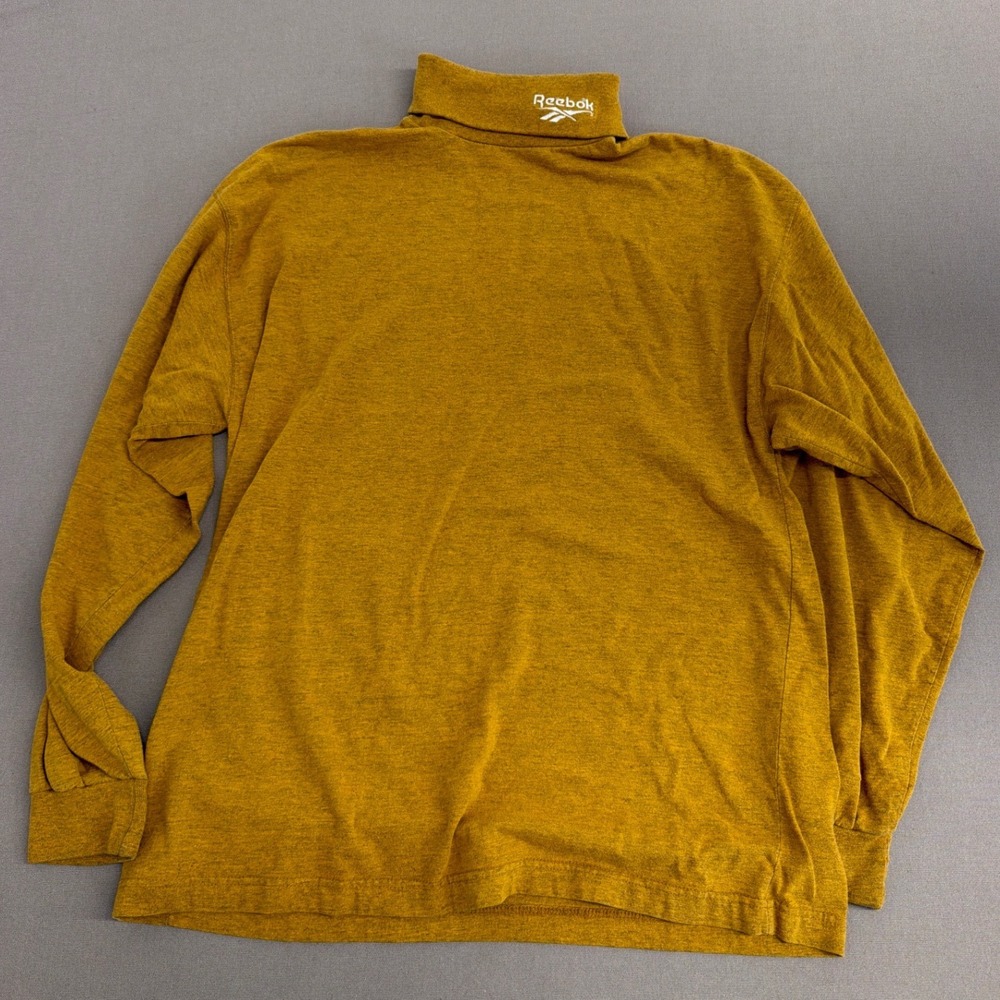 Vintage Reebok Mens Turtleneck Long Sleeve Shirt Mustard Yellow Ochre Logo L